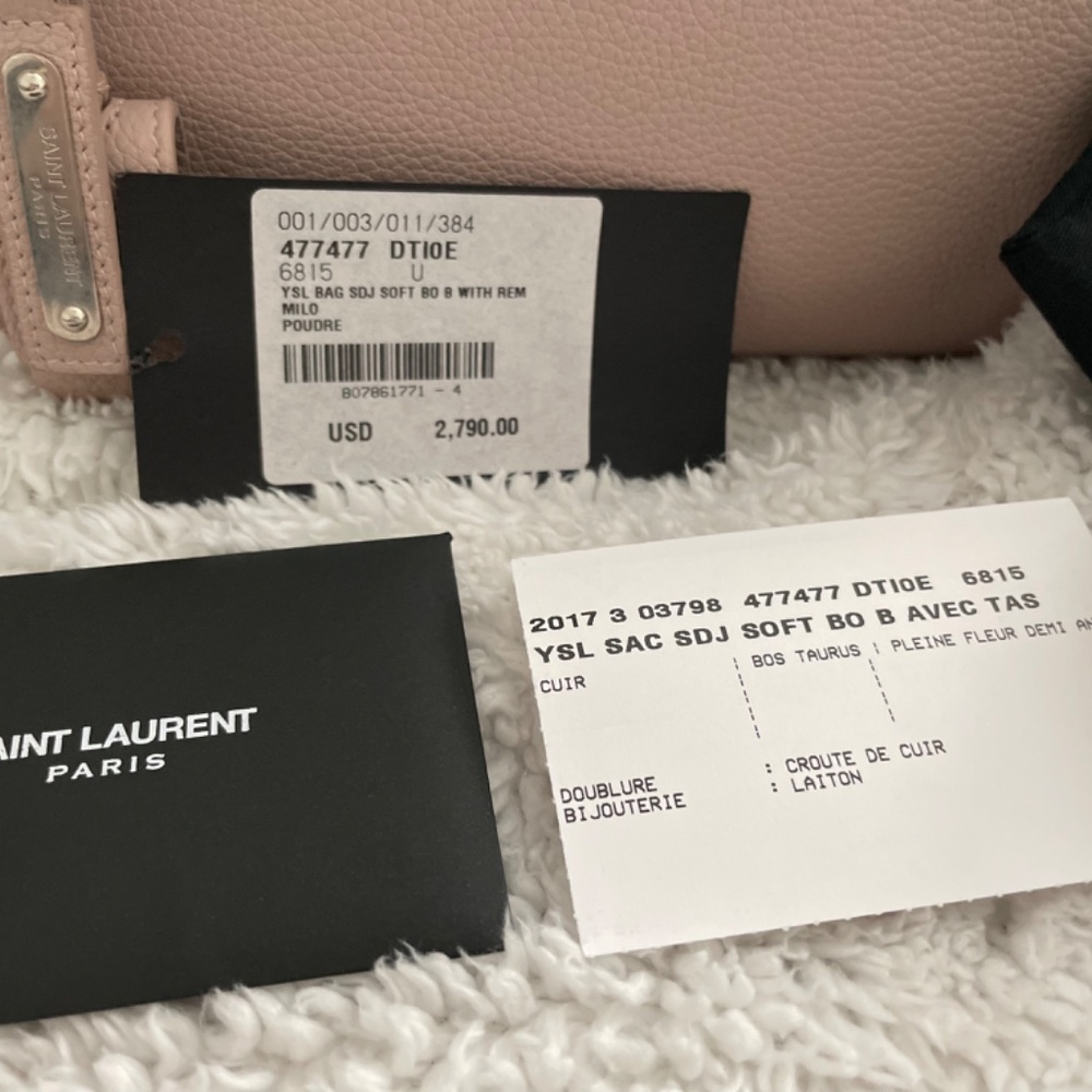 Saint Laurent Sac De Jour in Grained Leather (Baby) in color Poudre (soft mauve) - Picture 2 of 15